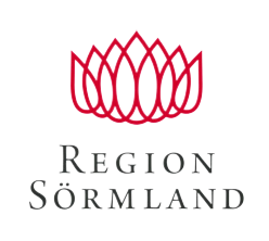 Region Sörmlands logotype. Röd stiliserad näckros ovanför svart text.