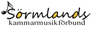 Sörmlands kammarmusikförbunds logotype. En not bredvid svart text. Ö, a och d fyllda med gult i ordet Sörmland.